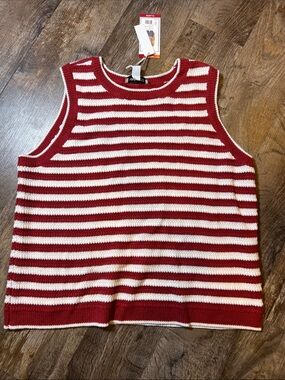 Nine West Red & White Striped Knit Tank